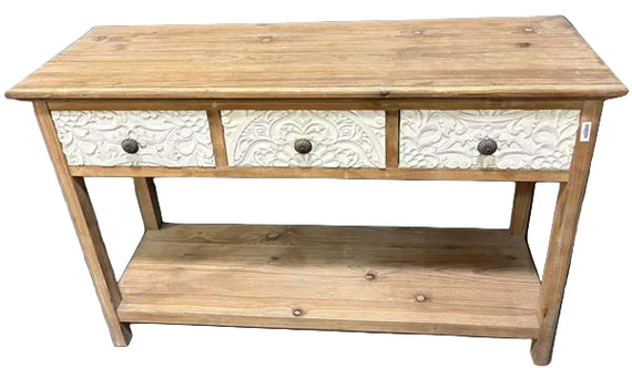 Wood Console Table w/White Textured Drawers