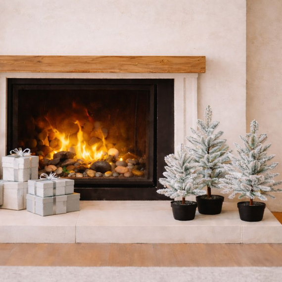 TR115 Potted Flocked Pine Tree 20", 25", & 33", Set of 3 PK2