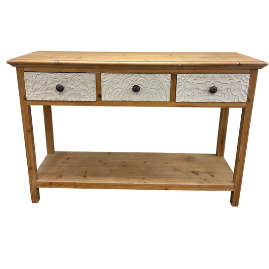 FN101 Wood Console Table w/White Textured Drawers 4' x 14.75" x 2.75' PK 1
