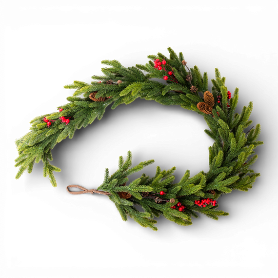 GD104 Real Touch Fir Pine w/Red Berry Garland 6' PK2