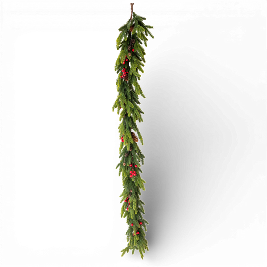 GD104 Real Touch Fir Pine w/Red Berry Garland 6' PK2