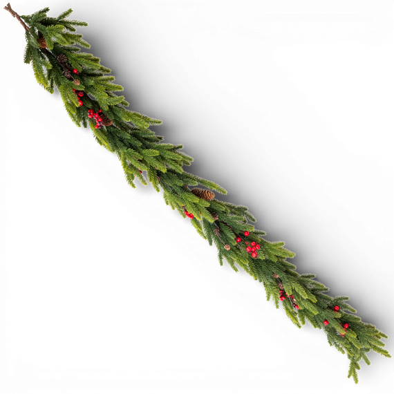 GD104 Real Touch Fir Pine w/Red Berry Garland 6' PK2