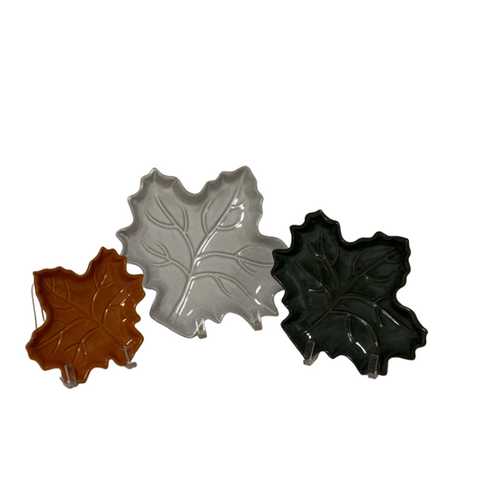 HN107 Stoneware Leaf Plates   7"x6.75"x1", 9.25"x8.25"x1.25", & 10.75" x 10.25" x 1.5", Set of 3 PK2