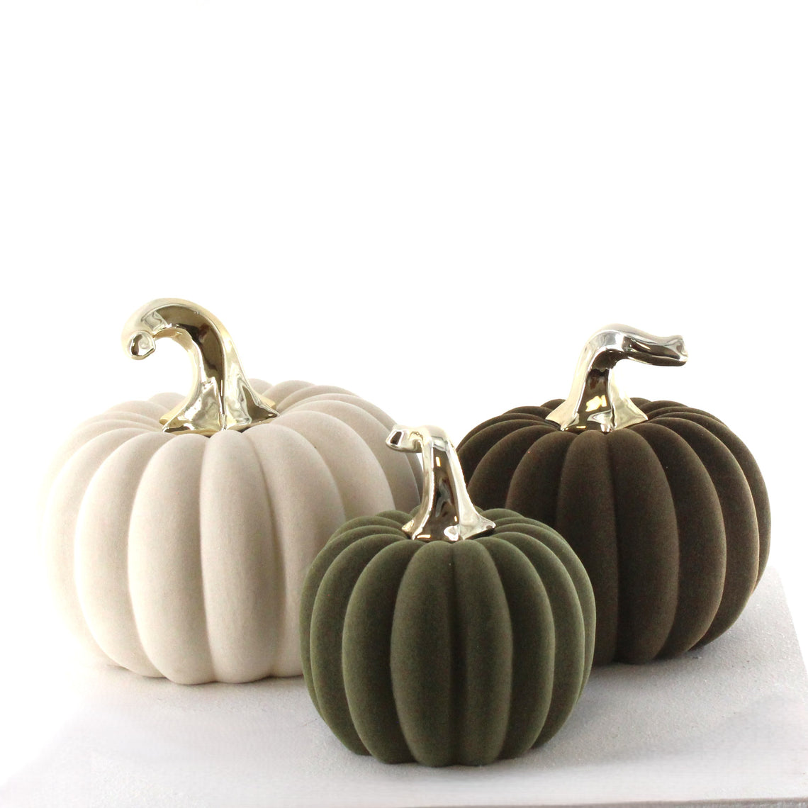 HN108 Velvet Dolomite Pumpkins 5.75" x 5.75" x 6", 7.25" x 7.25" x 6.75", & 8.5" x 8.5" x 7.75",  Set of 3 PK1