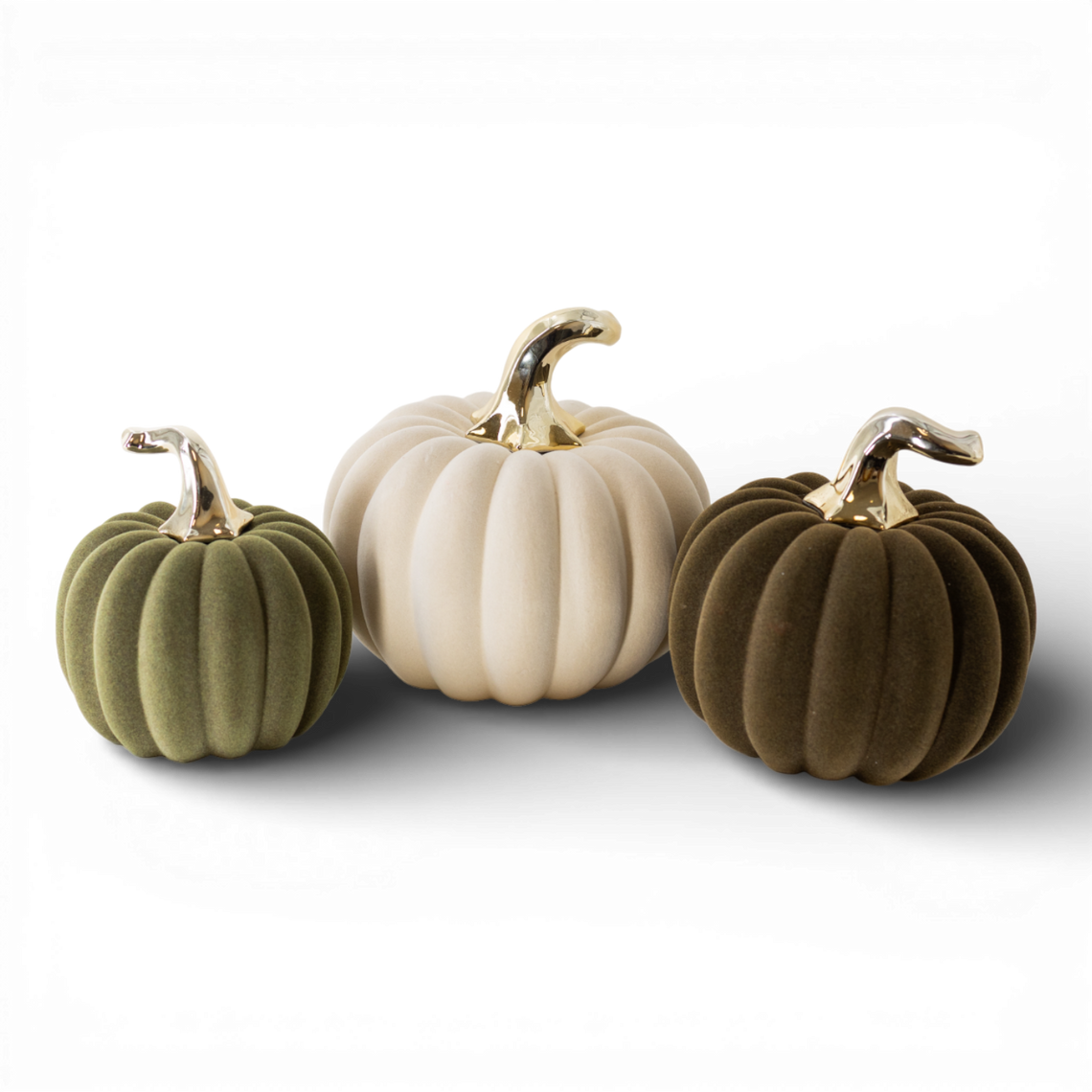 HN108 Velvet Dolomite Pumpkins 5.75" x 5.75" x 6", 7.25" x 7.25" x 6.75", & 8.5" x 8.5" x 7.75",  Set of 3 PK1