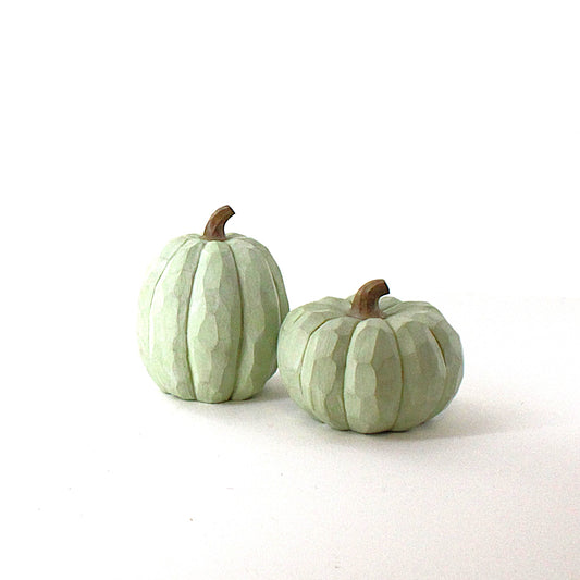 HN113 Polyresin Pumpkin Light Green 7.5" x 7.5" x 5.75" & 6.75" x 6.75" x 8.25" Set of 2 PK2