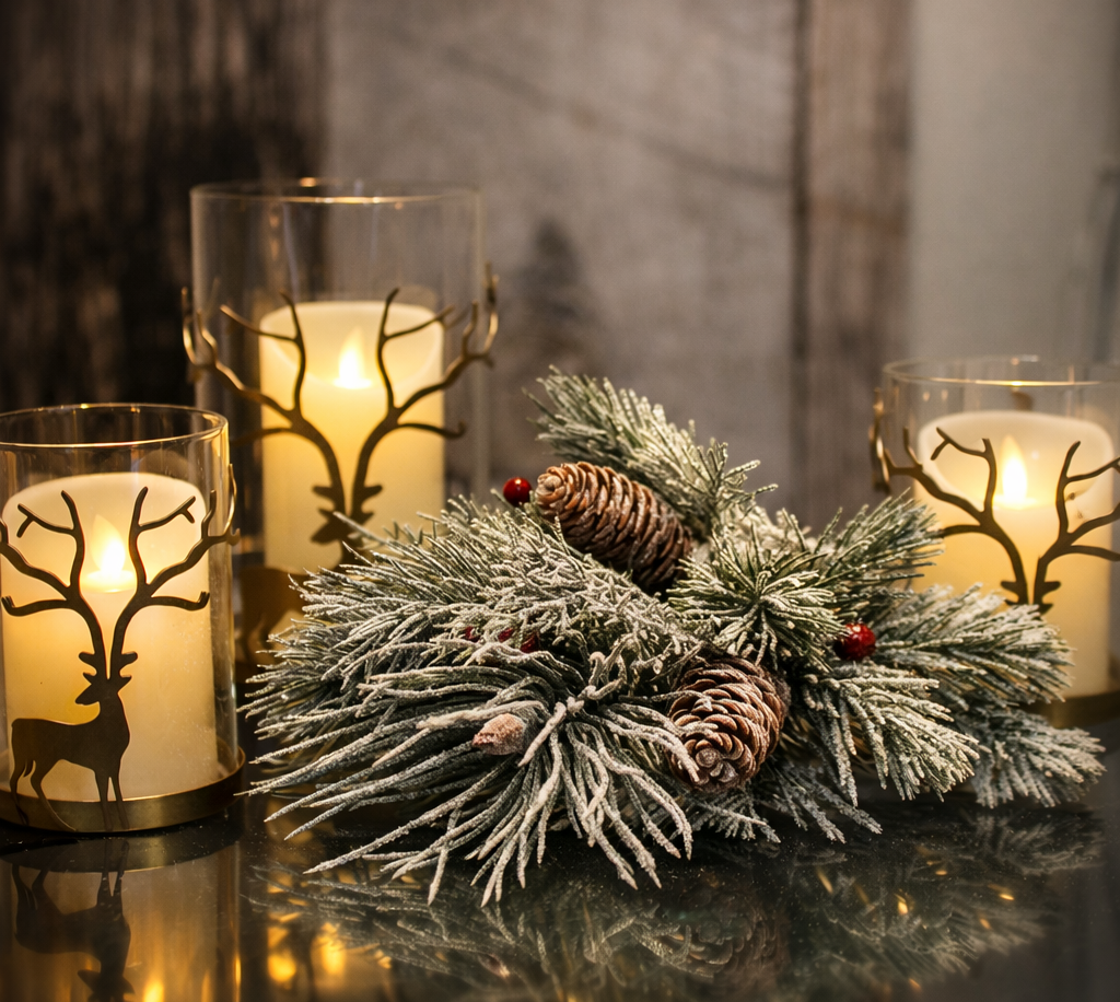 PN144 Metal Deer Candleholder w/Glass 3.5" x 3.5" x 5.25", 4" x 4" x 6", & 5" x 5" x 7.75", Set of 3 PK2