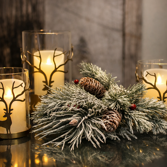 PN144 Metal Deer Candleholder w/Glass 3.5" x 3.5" x 5.25", 4" x 4" x 6", & 5" x 5" x 7.75", Set of 3 PK2