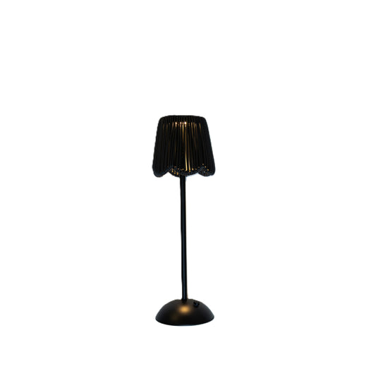 LED USB Lamp - Scalloped Rattan Shade - Black