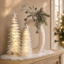 TR119 Lighted Snow Tree, 6" x 6" x 16" & 6.75" x 6.75" x 20", Set of 2 PK1
