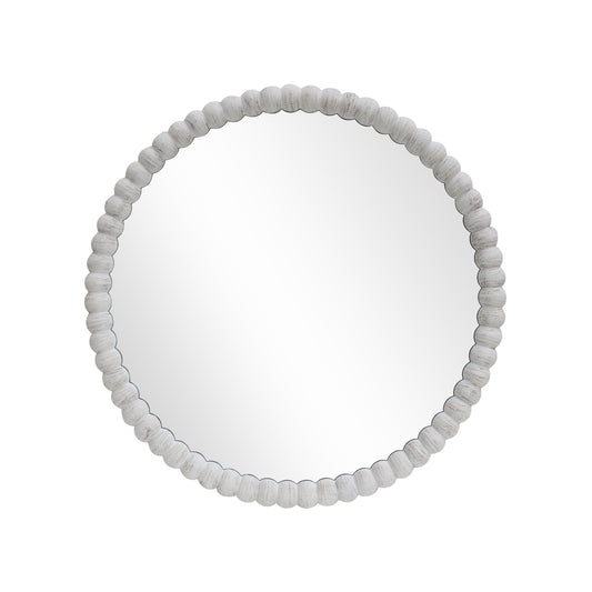 Beaded Round Mirror  White