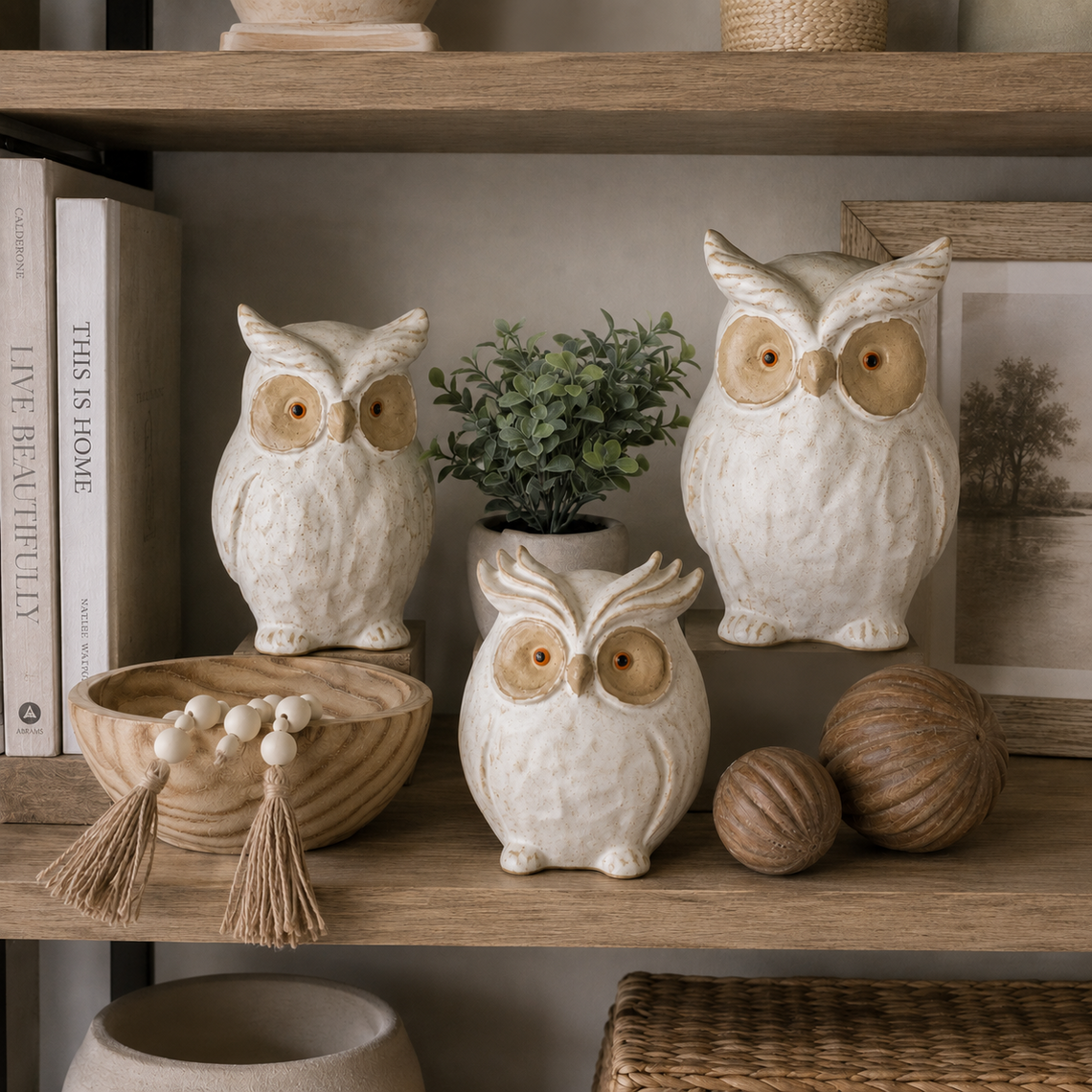 N107 Ceramic Owl 6.75" x 5.25" x 8"H PK 2