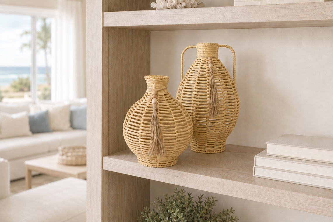 N121 Wicker Vase w/Handles 8.25" x 8.75" x 15.75" PK 3