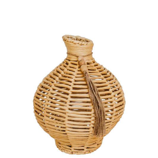 N119 Wicker Basket Vase w/Tassel 8.5" x 8.75" x 11" PK 2
