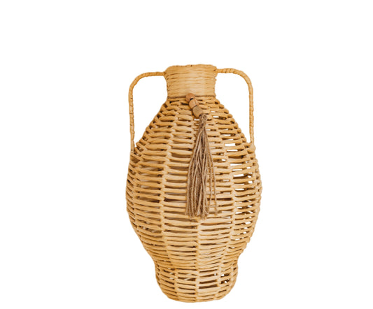 N121 Wicker Vase w/Handles 9.5" x 9.25" 15.5"