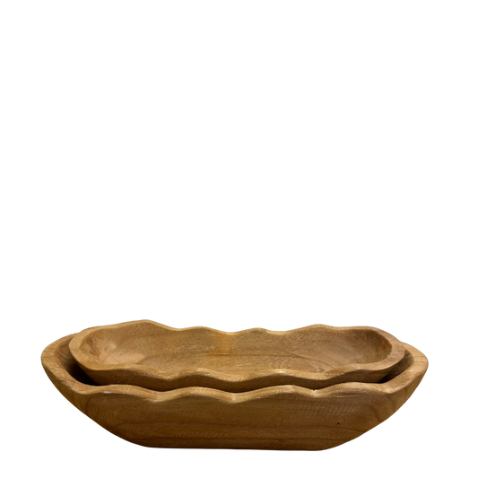 N122 Wood Dough Bowl (Set of 2) 12.5" x 4" x 1.5" & 14.5" x 5.5" x 2" PK 2