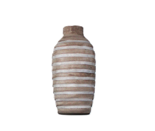 N133 Wood Ribbed Vase - Antique White 5" x 5" x 10.25"