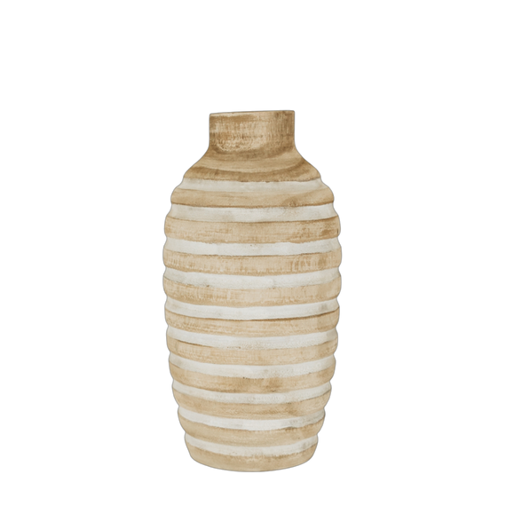 N133 Wood Ribbed Vase - Antique White 5" x 5" x 10.25" PK 2