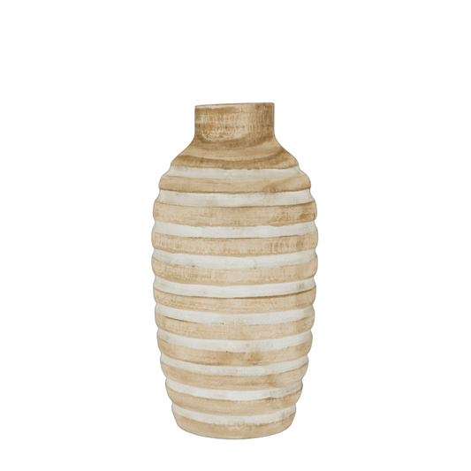 N133 Wood Ribbed Vase - Antique White 5" x 5" x 10.25" PK 2