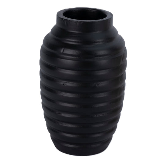 Wooden Ribbed Vase - Black