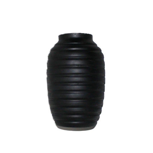 N134 Wood Ribbed Vase - Black 6.75" x 6.75" x 10.75"