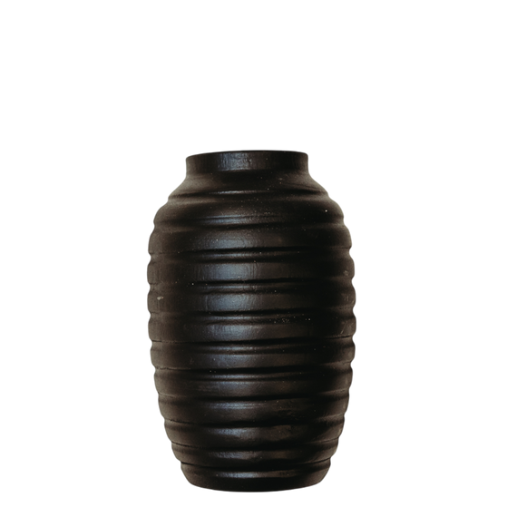 N134 Wood Ribbed Vase - Black 6.75" x 6.75" x 10.75" PK 2