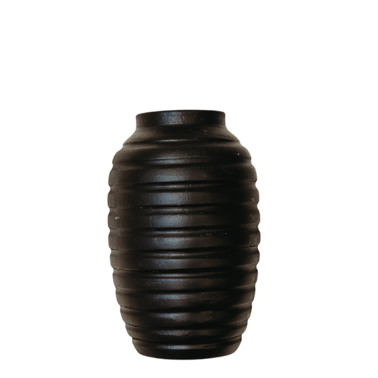 N134 Wood Ribbed Vase - Black 6.75" x 6.75" x 10.75" PK 2