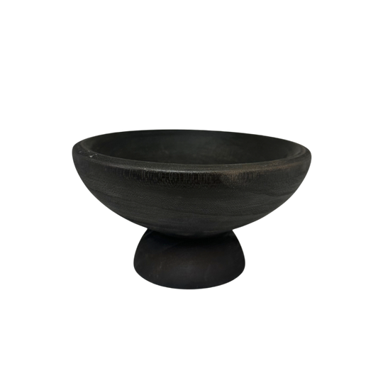 N135 Wood Pedestal Bowl - Black 7.75" x 7.75" x 4.25" PK 2