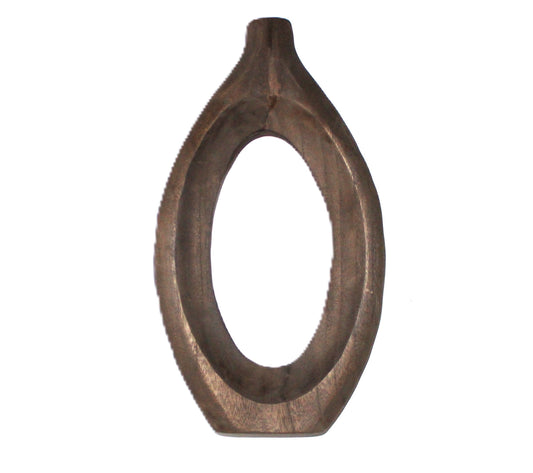 N142 Wood Oval Vase - Brown 19" x 11.25" x 19"
