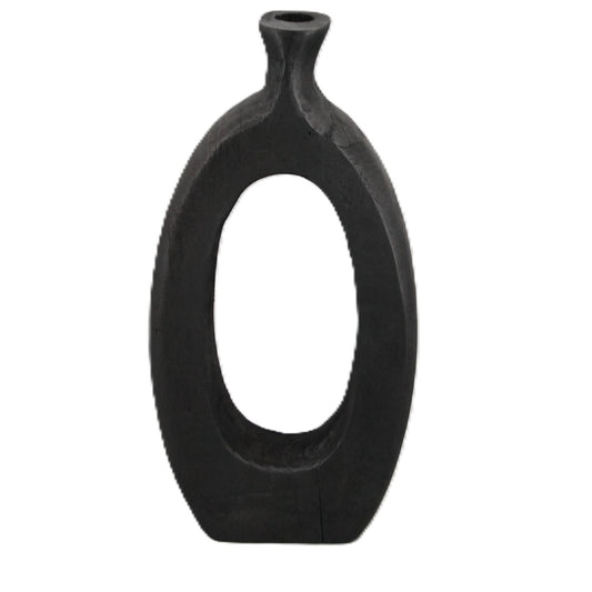 N143 Wood Oval Vase - Black 16.5" x 9.25" x 18.25"
