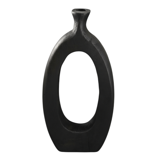 N143 Wood Oval Vase - Black 8.5" x 2.5" x 17.75" PK 2