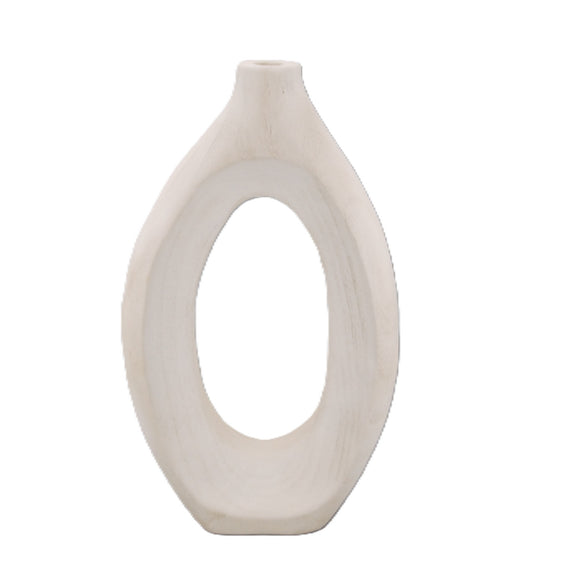 Wooden Oval Vase - White