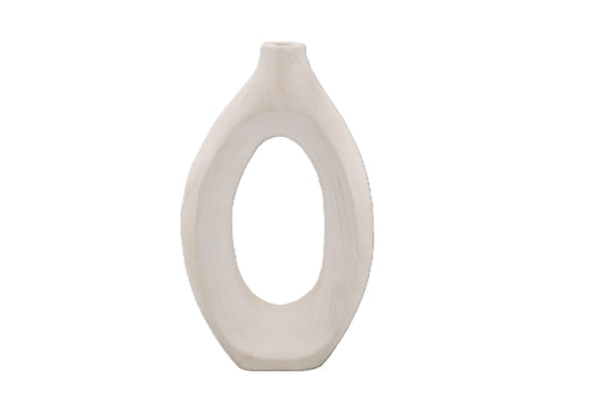 Wooden Oval Vase - White