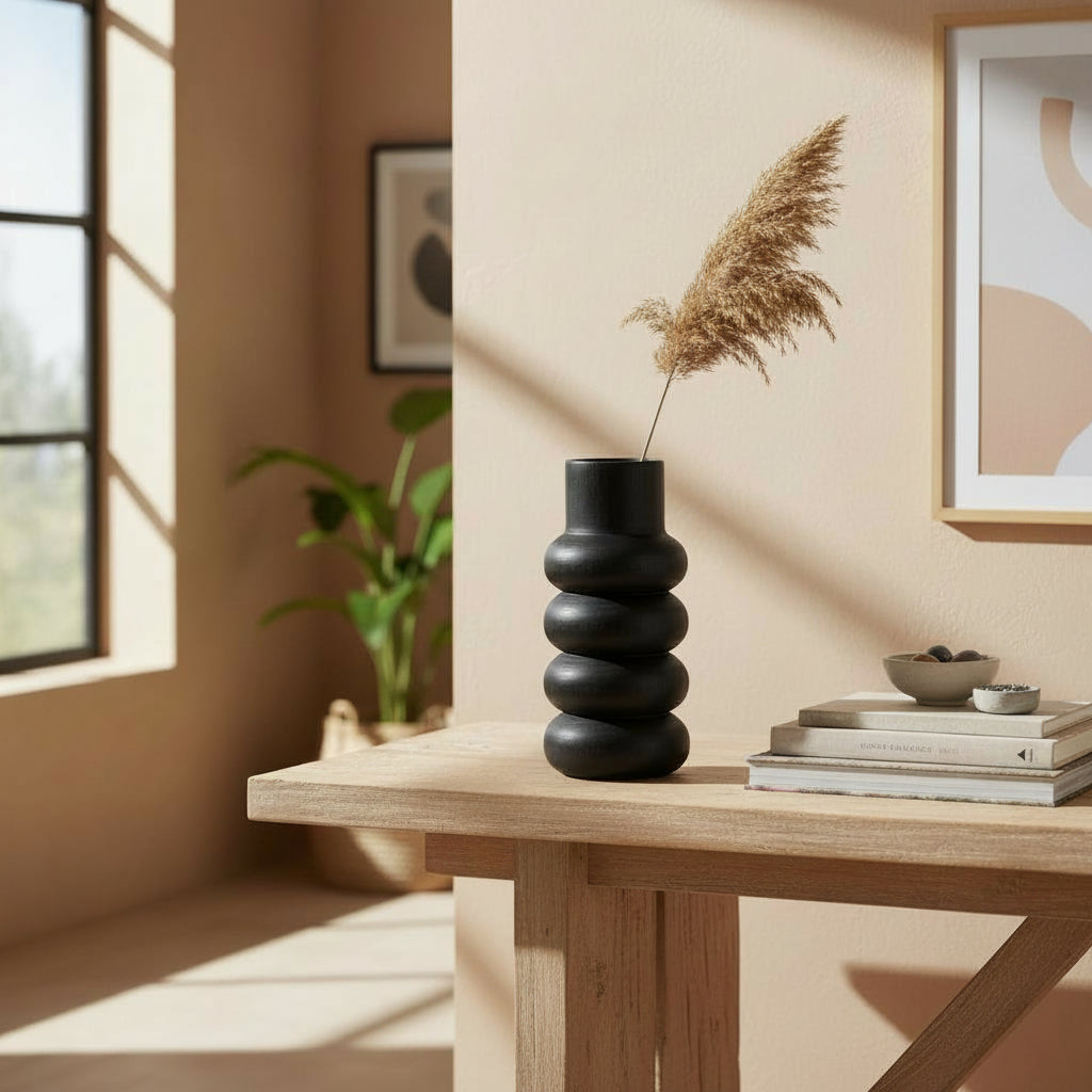 N148 Wood Bubble Vase - Black 5" x 5" x 11" PK 2