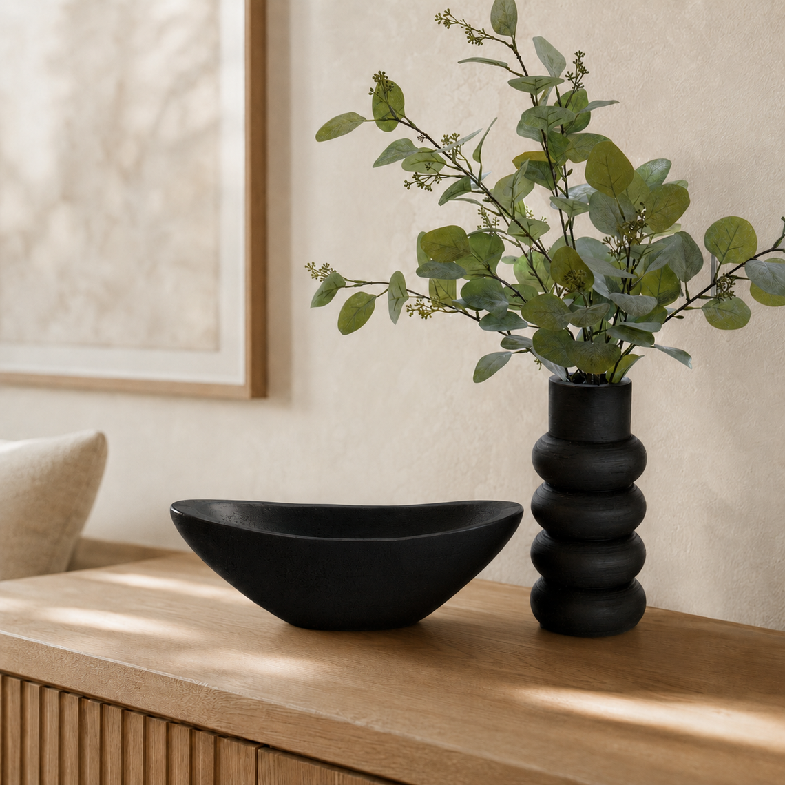 N148 Wood Bubble Vase - Black 5" x 5" x 11" PK 2