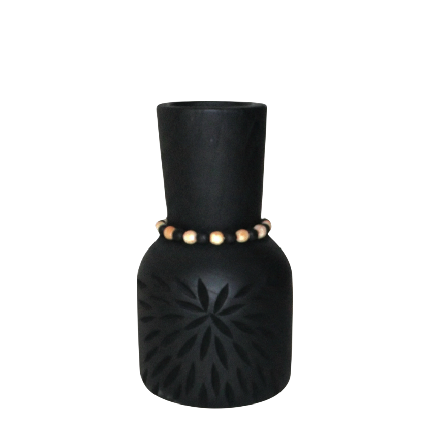 N149 Wood Patterned Vase with Beads - Black 5.75" x 5.75" x 11" PK 2