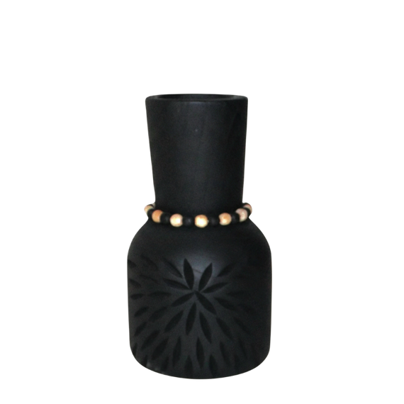 N149 Wood Patterned Vase with Beads - Black 5.75" x 5.75" x 11" PK 2