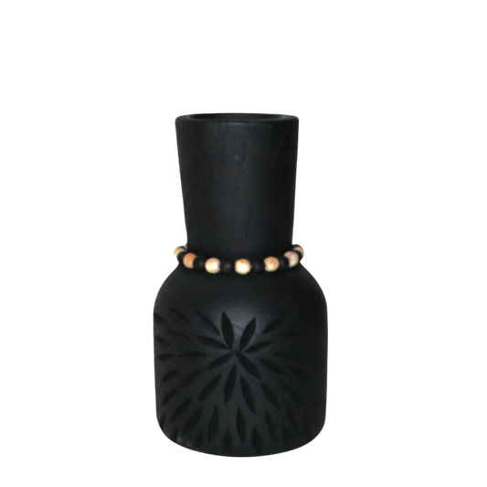 N149 Wood Patterned Vase with Beads - Black 5.75" x 5.75" x 11" PK 2