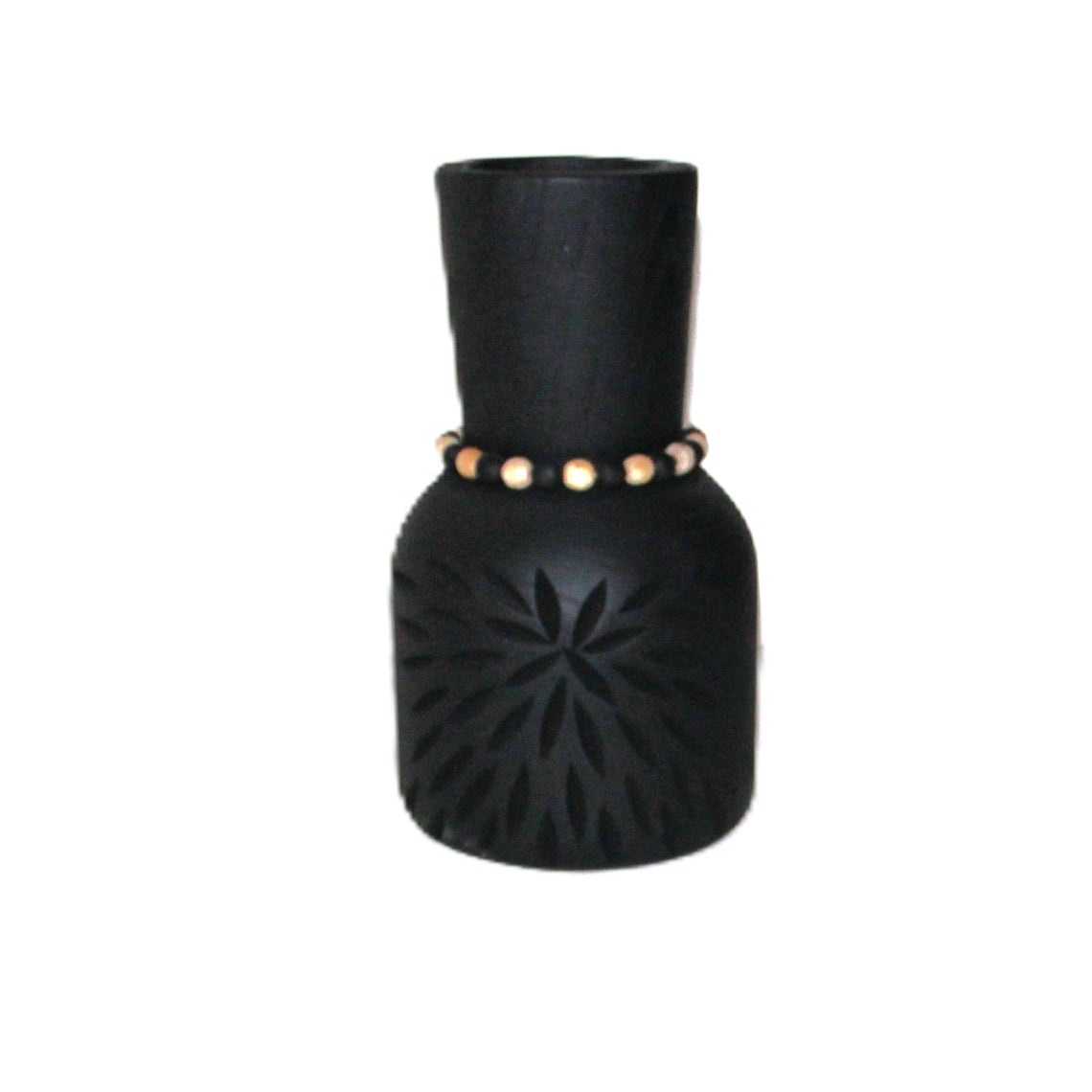 N149 Wood Patterned Vase with Beads - Black 20" x 13.25" x 12"