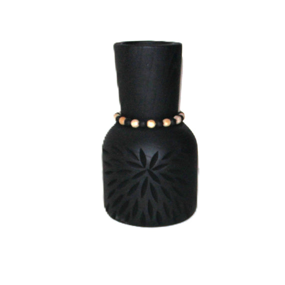 N149 Wood Patterned Vase with Beads - Black 20" x 13.25" x 12"
