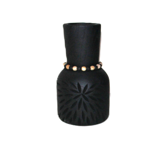 N149 Wood Patterned Vase with Beads - Black 20" x 13.25" x 12"