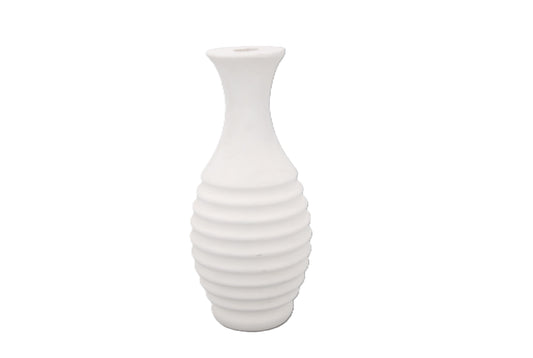 Wooden Ribbed Vase - White