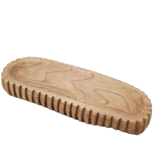 Wooden Ribbed Dough Bowl - Brown