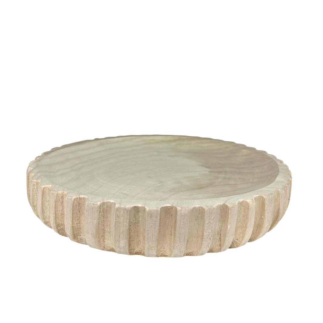 N164 Wood Ribbed Bowl - Natural 12" x 12" x 2" PK 2