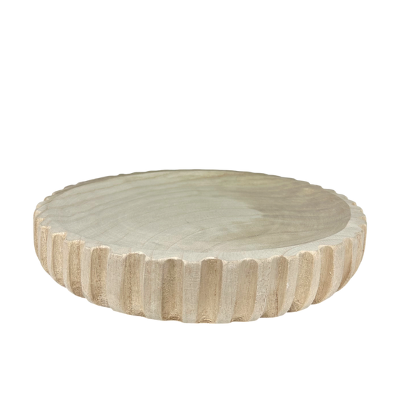N164 Wood Ribbed Bowl - Natural 12" x 12" x 2" PK 2