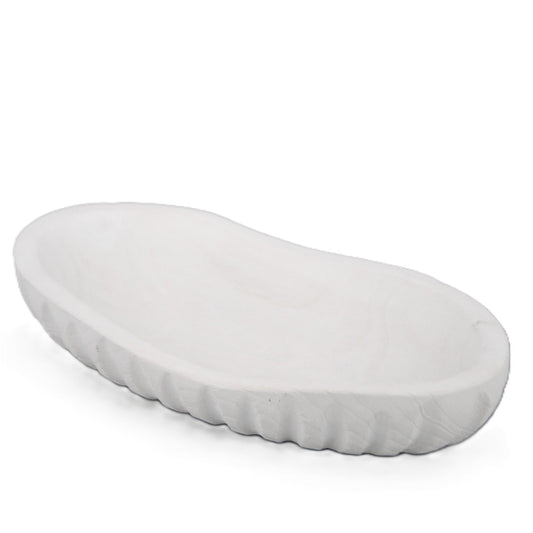 Wooden Ribbed Dough Bowl - White