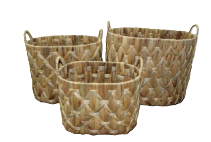 Handled Oval Woven Basket (Set of 3)