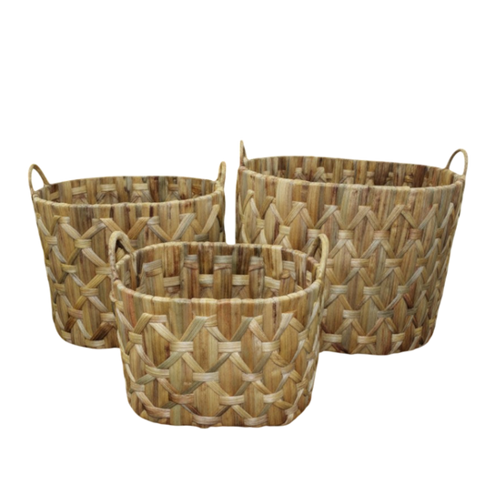 N2819 Handled Oval Woven Basket (Set of 3), 16.5" X 13" X 15", 14.5" X 10.5" X 13.25", 11.75" X 8.25" X 11" PK 2