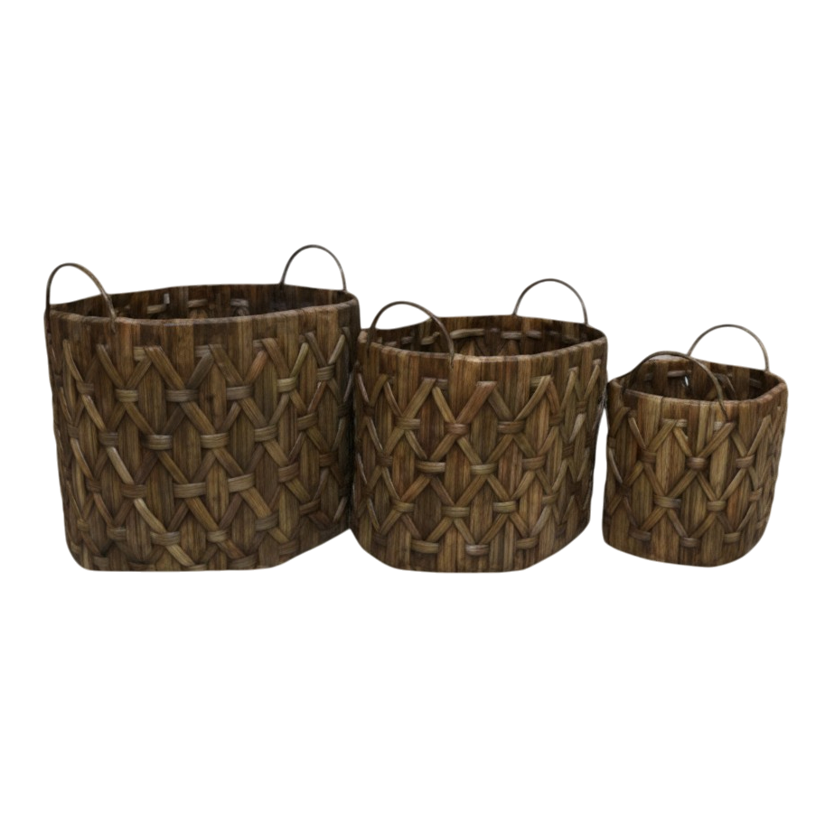 N2820 Handled Oval Woven Basket (Set of 3) - Brown PK 2