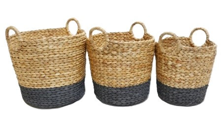 Hand Woven Handled Baskets (Set of 3) Natural/Black